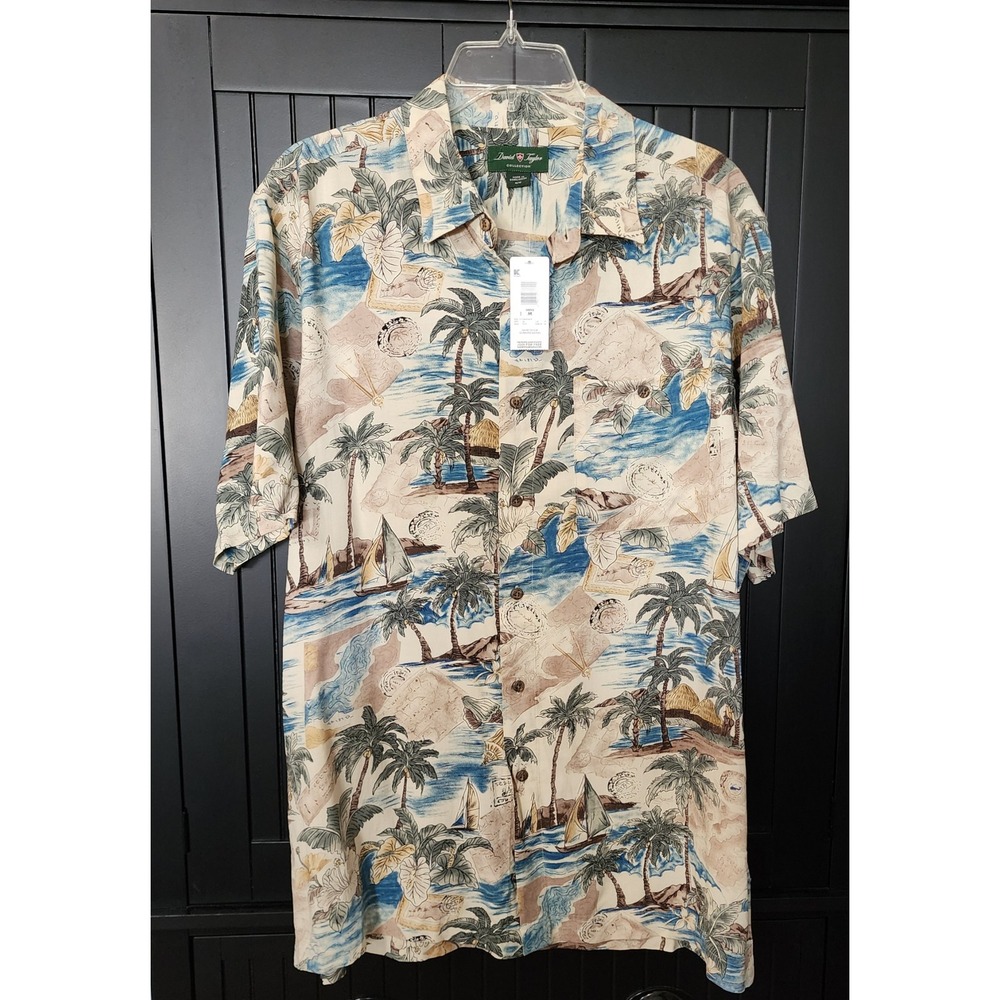 David Taylor Hawaiian Shirt Medium Tropical Beach Resort Island Coastal NWT